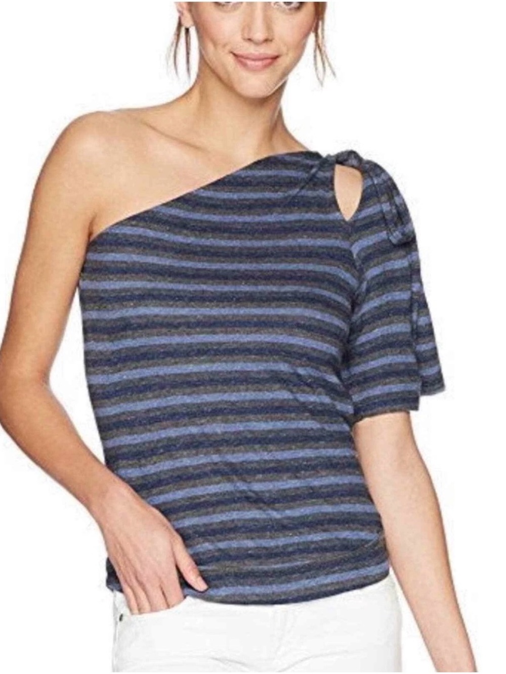 Striped Tie-Sleeve Top in Navy